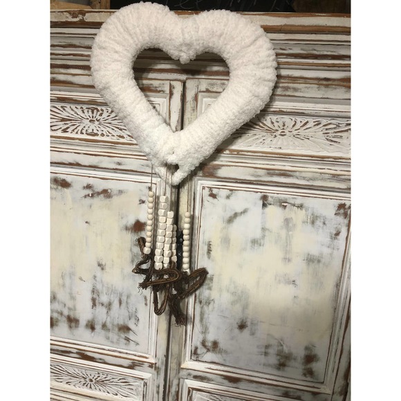Valentine's Day Heart, Heart Macrame, Cream Heart Wreath, Home Decor - Picture 5 of 5